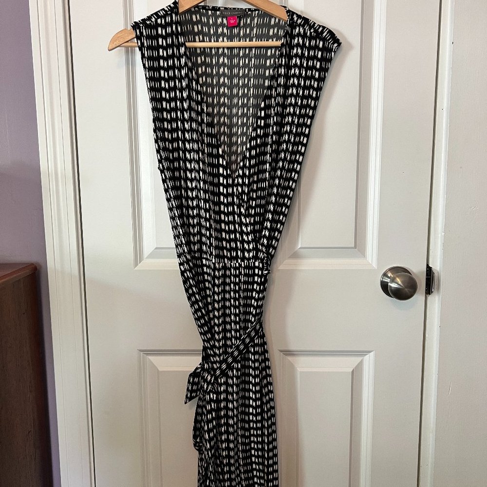 Vince Camuto Black and White Pattern Wrap Dress - Size L